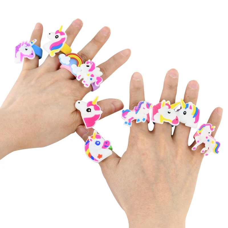 10 Uds. Anillo de unicornio arcoíris de animales de dibujos animados, joyería para niñas, anillo de caballo de unicornio para cumpleaños, decoración del banquete de boda, juguete para regalo para niños