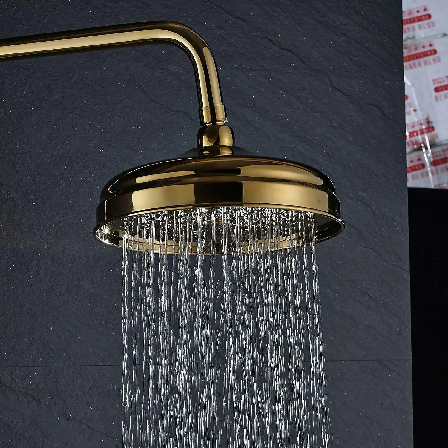 Luxury Gold Color Brass Round 8 Inch High Pressure Rainfall Shower Head 360°Rotation Adjustable Waterfall Rain Shower Head