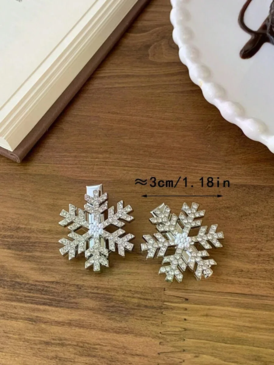 6/10/20pcs Women Silver Snowflake Faux Pearl Hair Clips Winter Hair Accessories Rhinestone Small Claw Clips Bangs Clips Sweet Elegant Daily Wear Hair Clips, Snowflake Hair Accessories, New Year Essential Hair Claws Hair Barrettes, Christmas,Looks Of Party