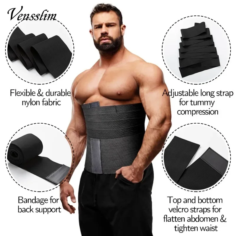 Vensslim Mens Waist Trainer Abdomen Reducer Slimming Belt Body Shaper Snatch Me Up Bandage Waist Corset Belly Shapewear Trimmer