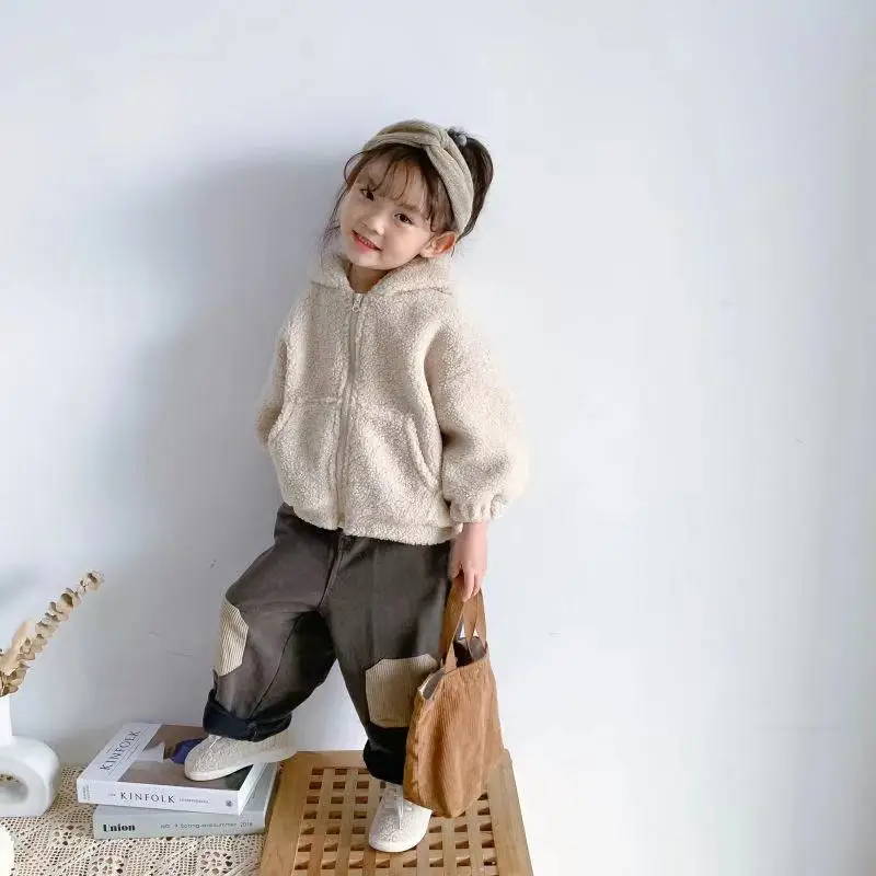 Cappotti per bambini da uomo e da donna 2022 autunno inverno nuovo colore solido lana di agnello addensato caldo versione coreana cappotto con