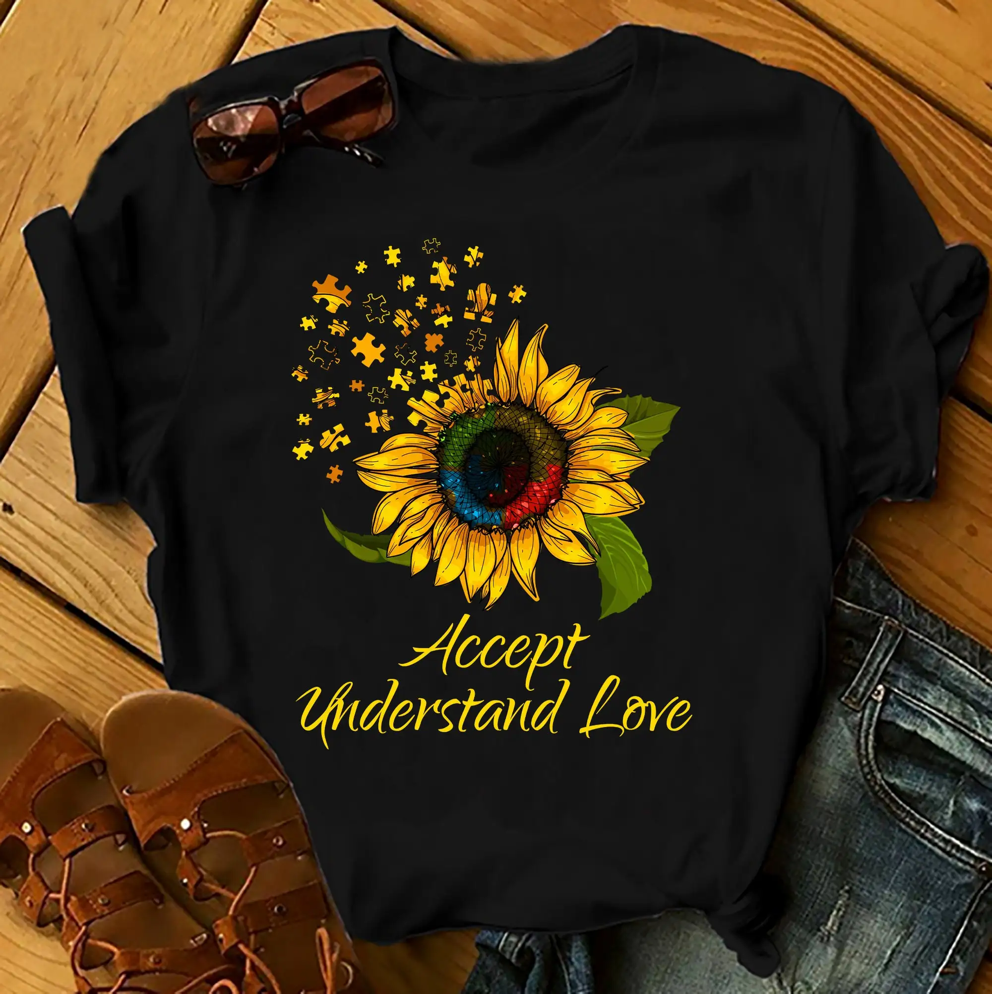 Accept Understand Love - Autism Awereness T-Shirts Men Woman Birthday T Shirts Summer Tops Beach T Shirts Xs-5Xl Custom Gift New