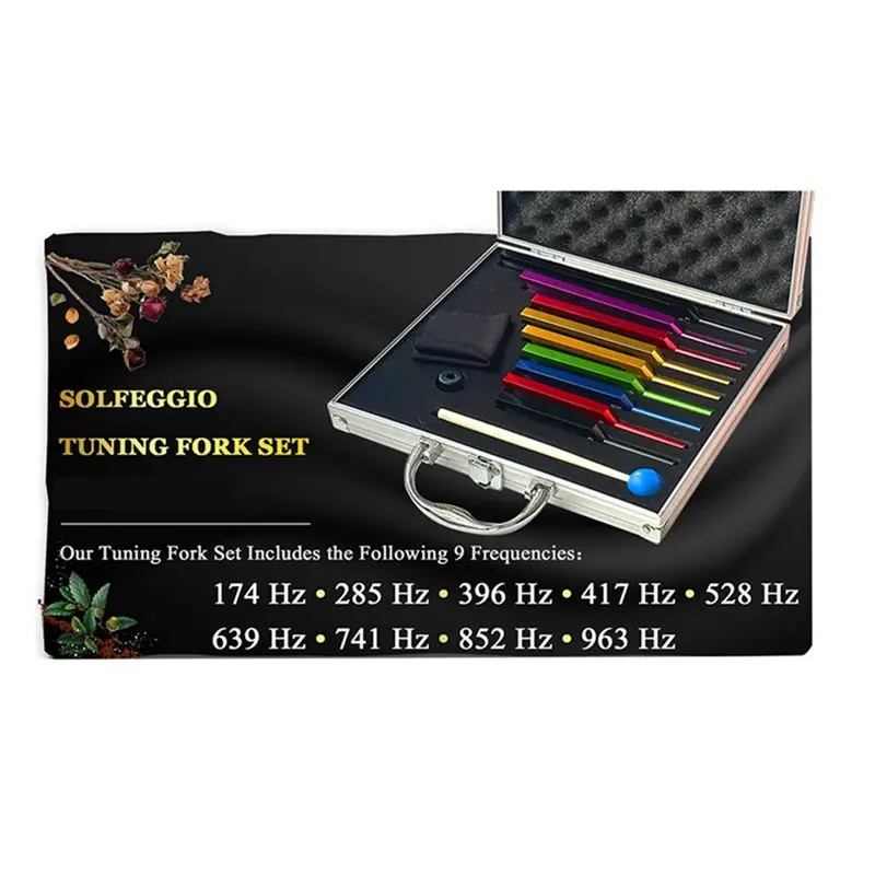 |NEWABAG|9 Tuning Forks for Healing, Sound Healing, Body Retention with Aluminum Gift Box, Tuning Fork Set