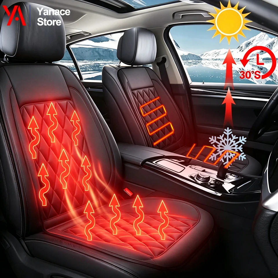 Portable 12V Heated Car Seat Cushion, Winter Warmer Seat Heater, Universal Heating Pads Set, Car Interior Heating Accessories