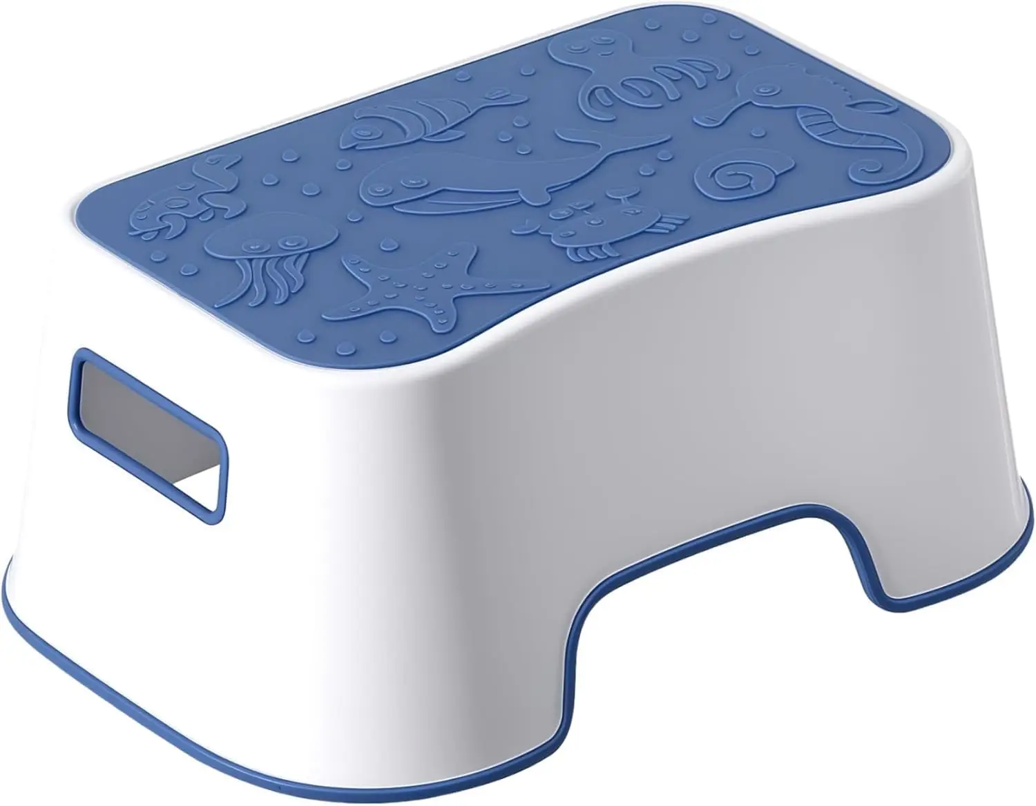 

Step Stool for Kids, Cute Sea Animals Design and Anti-Slip Kids Step Stool with Recessed Handles, Portable Footstool for Kitchen, Bathroom Sink and Toilet Potty Training (Blue)