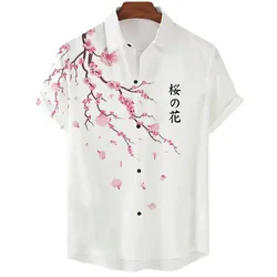 Summer Men's Shirt Floral Cherry Blossom Print Beach Vacation Daily Wear Men's Short-sleeved Shirt Oversized Tops Size S-5XL