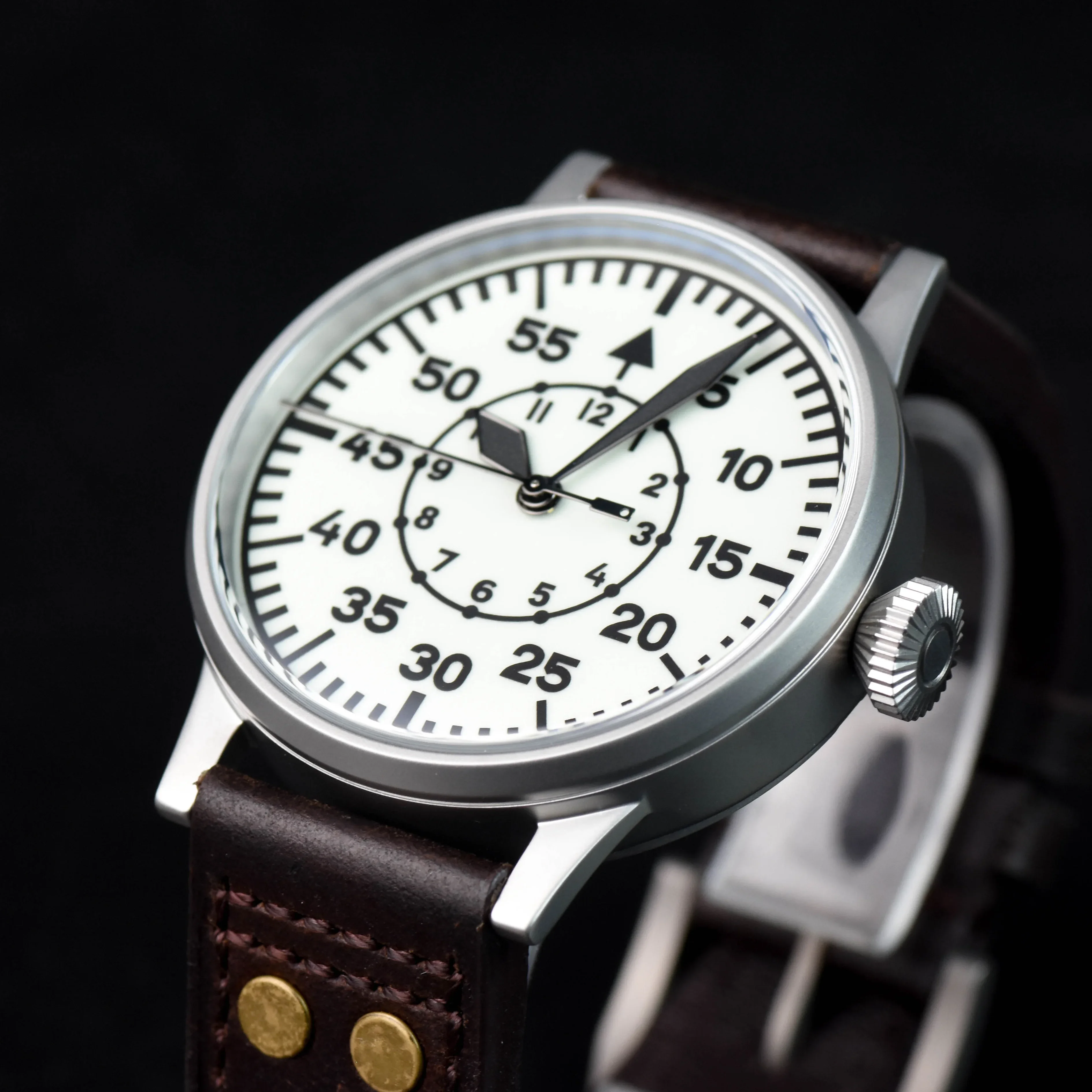 Hruodland Retro Pilot Men's Automatic Mechanical Watch Luxury Sapphire Stainless Steel Leather Waterproof 10Bar Super Glow C3 Re