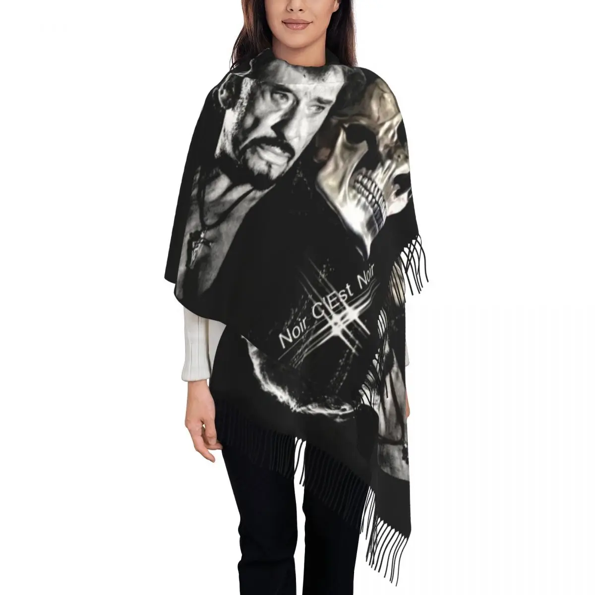 

Lady Large Johnny Hallyday Scarves Women Winter Thick Warm Tassel Shawl Wrap France Rock Singer Scarf