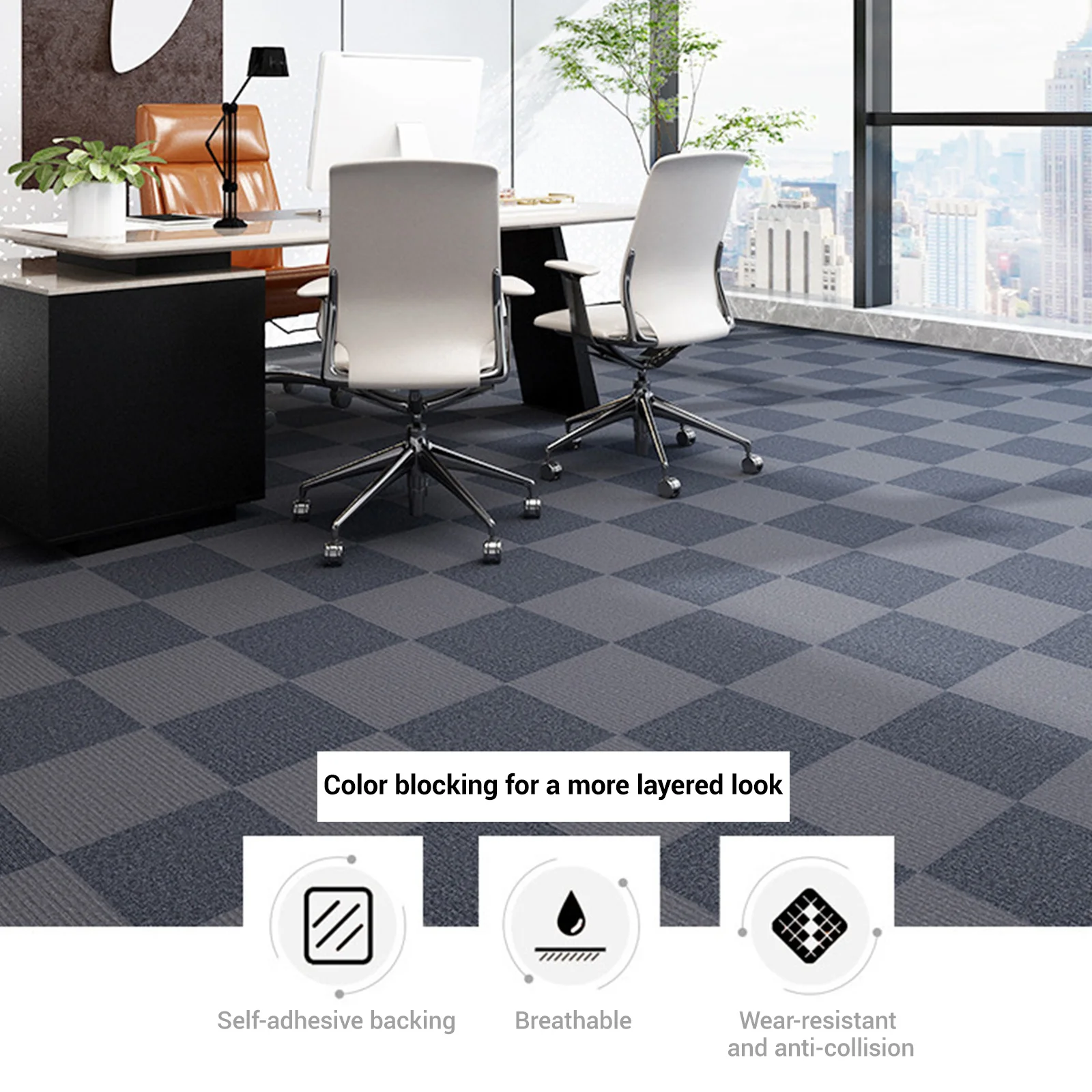 

10PCS Self Adhesive Carpet Tile Easy Peel Stick soundproof Office Carpet Floor Carpet floor sticker splicing square mat