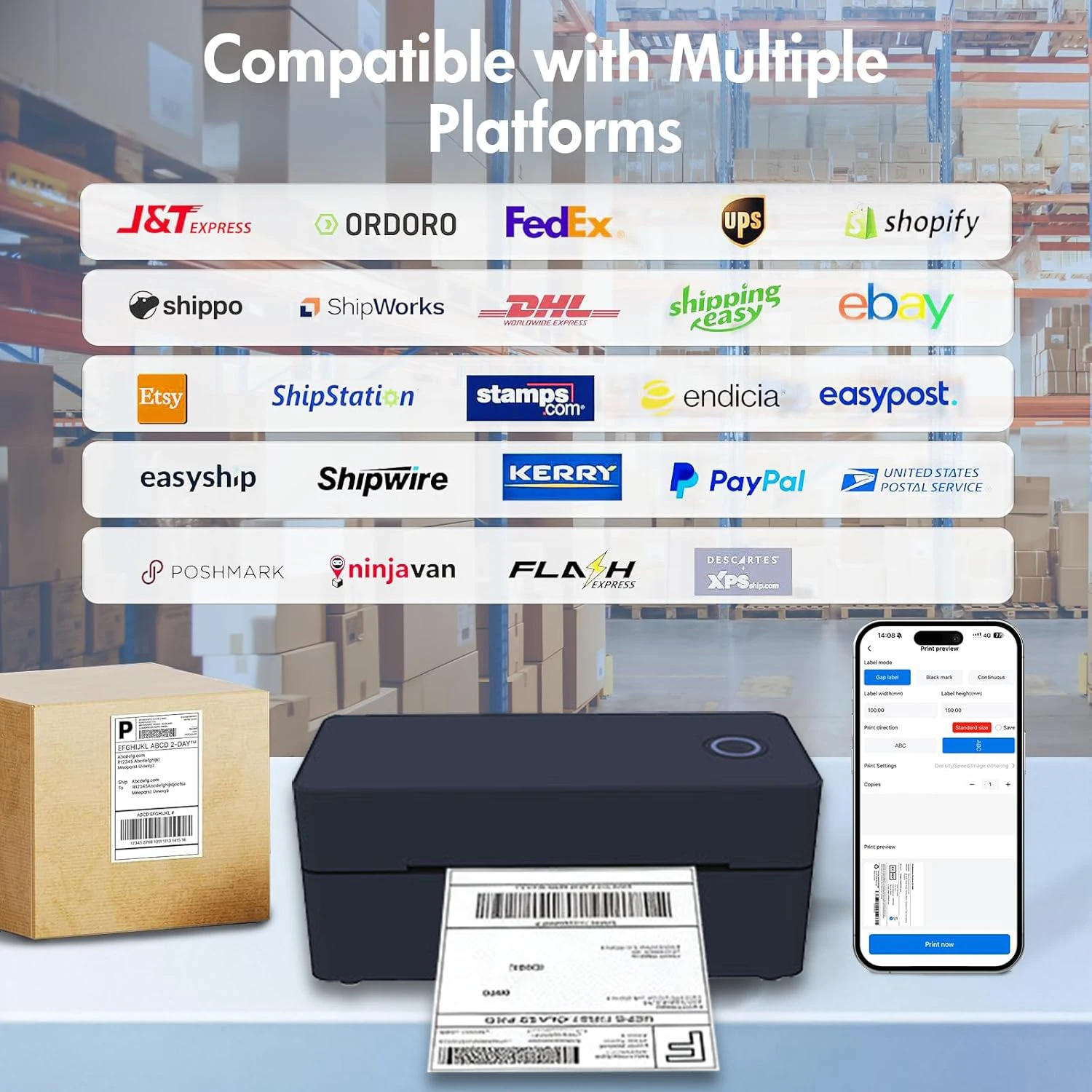 Термопринтер Bluetooth 4 × 6 Принтер транспортных этикеток для малого бизнеса, настольные трансмические принтеры этикеток для упаковки доставки