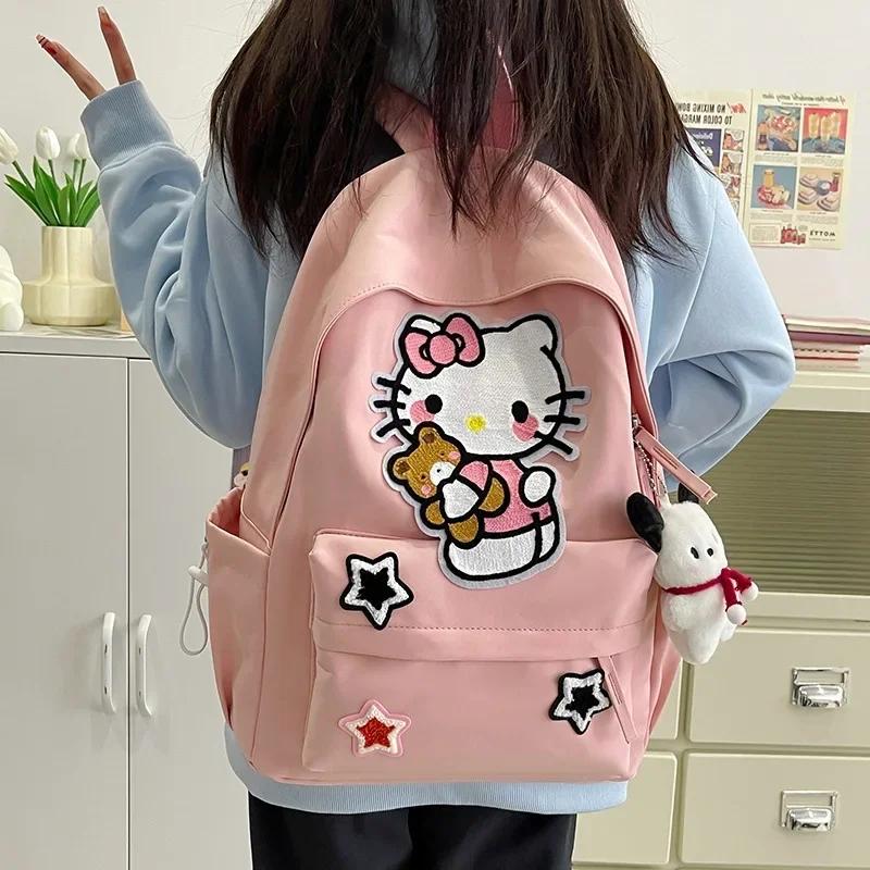 Sanrio Hello Kitty Kawaii Высококачественная школьная сумка большой емкости с милым сердечком для девочек, модный темпераментный простой студенческий рюкзак Джокер