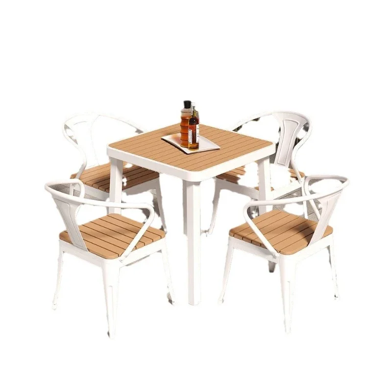 

Modern outdoor leisure table and chair combination, metal sunscreen waterproof courtyard rectangular table