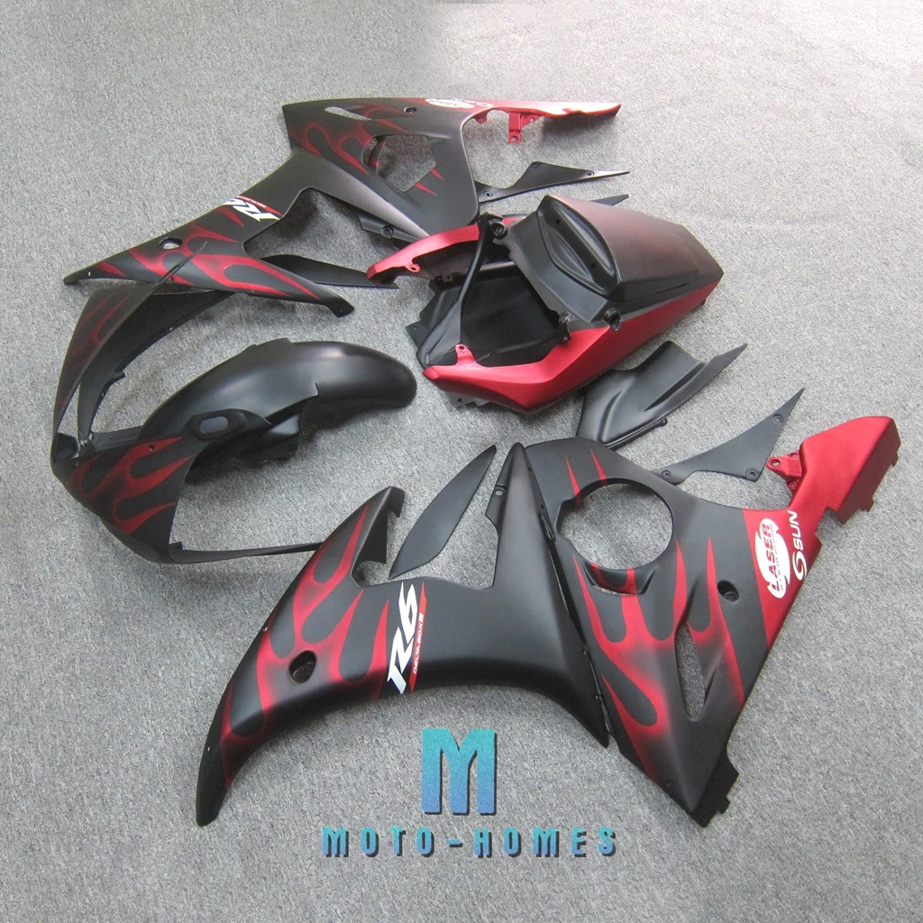 Injection Molded Motorcycle Fairing for Yamaha YZFR6 2003 2004 YZF R6 03 04 Body Rebuild Bike Fairings Customizable Red Flames