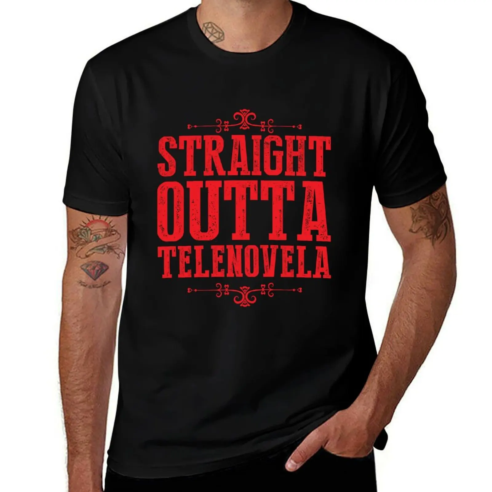 T-shirt Straight Outta Telenovela, haut basique en coton à manches courtes de couleur unie