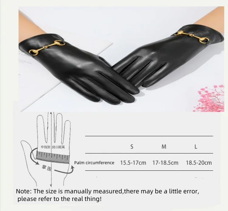 Plush Leather Gloves Driving Cycling Touch Screen Light luxury Warm Windproof Split Finger Sheepskin Lady Grace Fleece Gloves