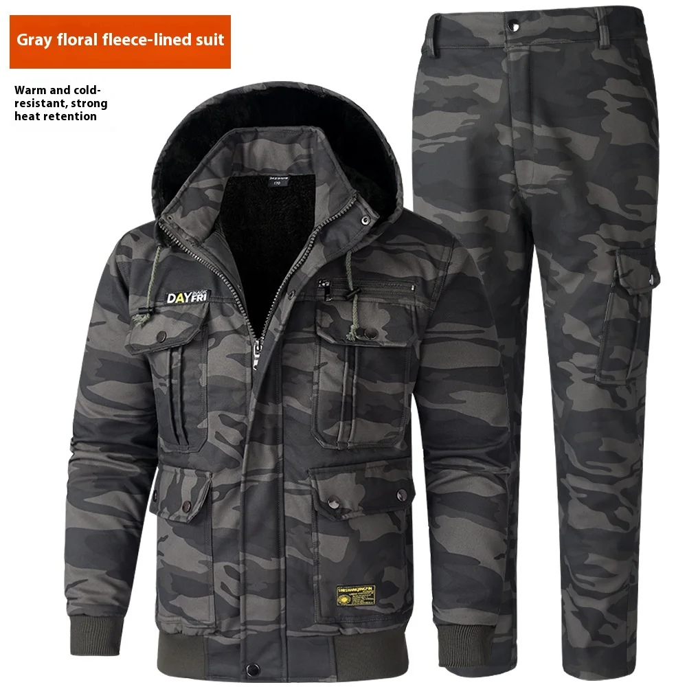 Conjunto de ropa de trabajo de algodón puro para hombre, traje de protección laboral de lana térmica gruesa, resistente al viento y al desgaste, a prueba de suciedad, invierno