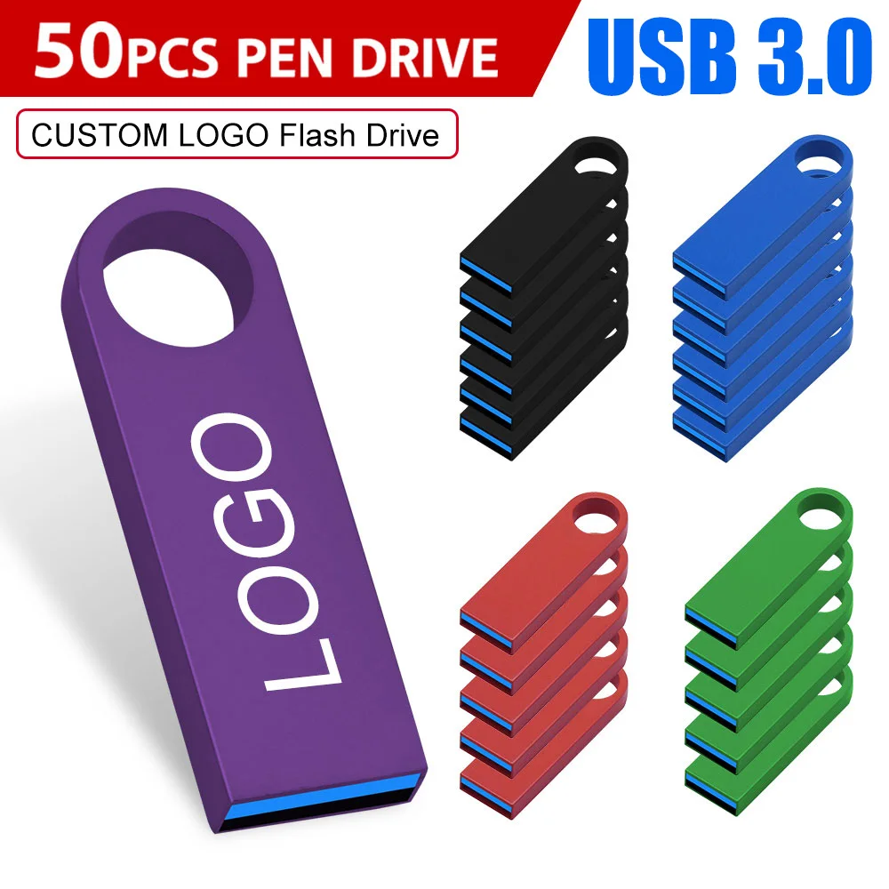 50PCS/lot Free Customized LOGO Metal USB 3.0 Flash drive Pen Drive 16GB Pendrive 32GB 64GB Memory cle usb Stick 8GB U Disk Gift