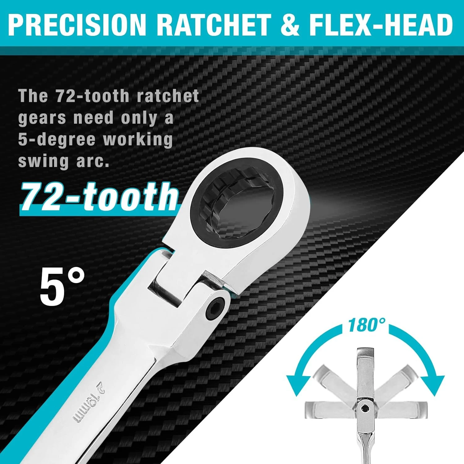 Flex-Head Double Box End Ratcheting Wrench Set, 7-In-1 Metric Wrench Set, 8-17mm, 72 Tooth Gear, CR-V Steel, with Tool Organizer view 5