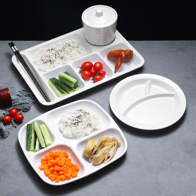 Melamine Compartment Dinner Plate Plastic Canteen Rice Plate Multifunctional Multigrid Fast Food Tray Kitchen Storage Utensils