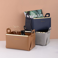 Desktop Leather Storage Box with Handle Foldable Cosmetic Snack Sundries Storage Basket Make Up Organizer