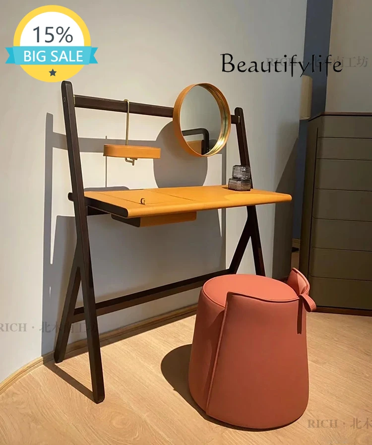 

SS Nordic Log Cosmetic Table Bedroom Small Apartment Walnut Dresser Modern Simple Dressing Cabinet