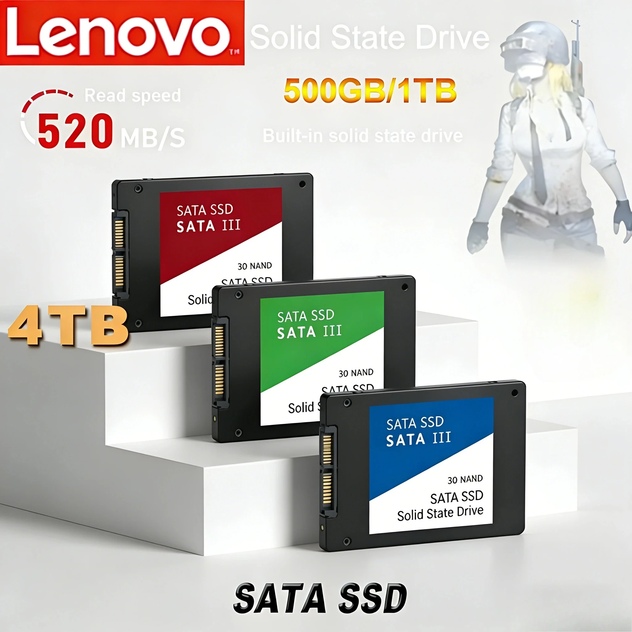 

Внешний жесткий диск Lenovo 4 ТБ SSD для внутреннего жесткого диска с интерфейсом Sata3, портативный высокоскоростной твердотельный накопитель для ноутбука