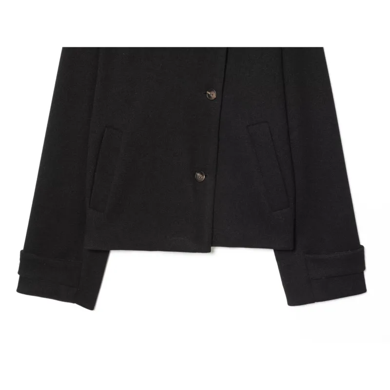 ربيع الخريف المرأة عالية الياقة سترة زر على الموضة كم طويل جيب أنثى شيك ملابس خارجية سيدة بلايز