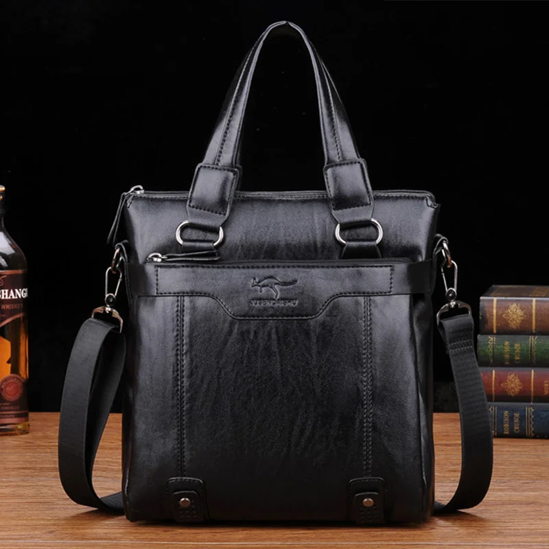 Maletín Vintage con cremallera para hombre, bolso ejecutivo de cuero PU, bolso de hombro de gran capacidad, bandolera para ordenador portátil