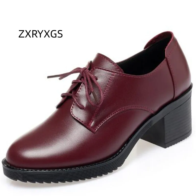 ZXRYXGS Premium Cowhide Thick with High Heels 2025 New Autumn Elegant Comfort Workplace Work Shoes Women Genuine Leather Shoes