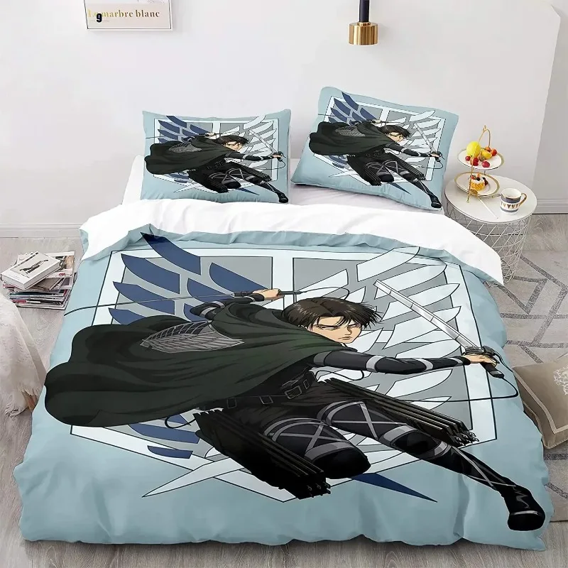 

3pcs/set Attack on Titan Anime Peripheral Print Bedding Set Quilt Cover Pillowcase Kawaii Eren Mikasa Rivaille Bed Linen Gifts