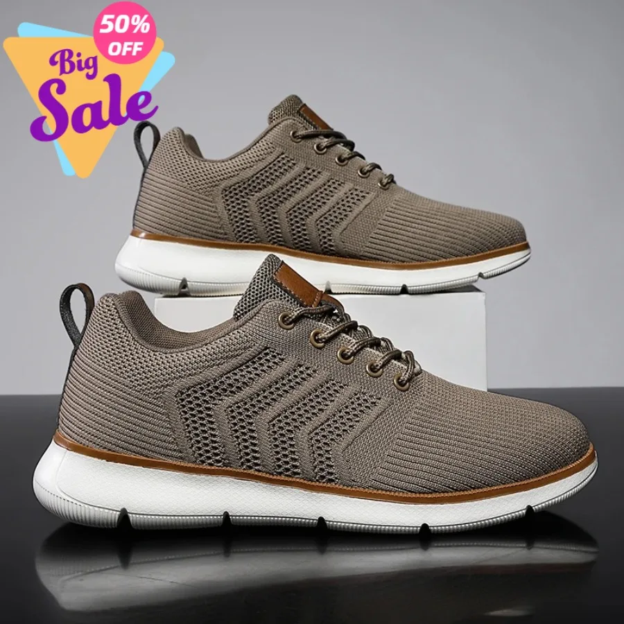 

New Knitted Men's Casual Shoes Large Size Mesh Breathable Sneakers Outdoor Lightweight Walking Shoes Comfortable Driving Shoes