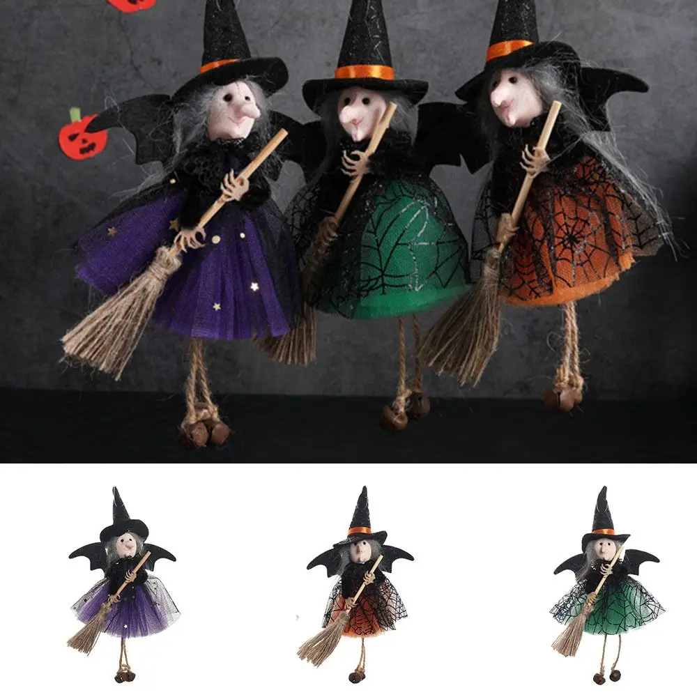 

Creative Holding Broom Halloween Witch Pendant Funny Realistic Witch Doll Witch Hanging Halloween Pendant Decor Home