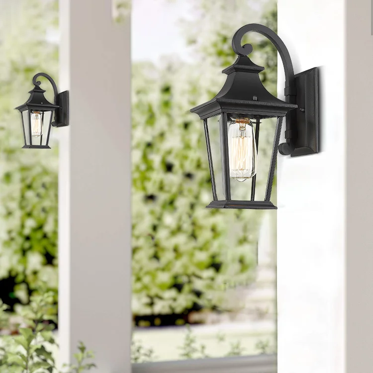 

2023 Outdoor Villa Courtyard Exterior Wall Light New Chinese Gate Pillar Light Aluminum Glass Wall Mounted Lamp E26 Retro Wall L