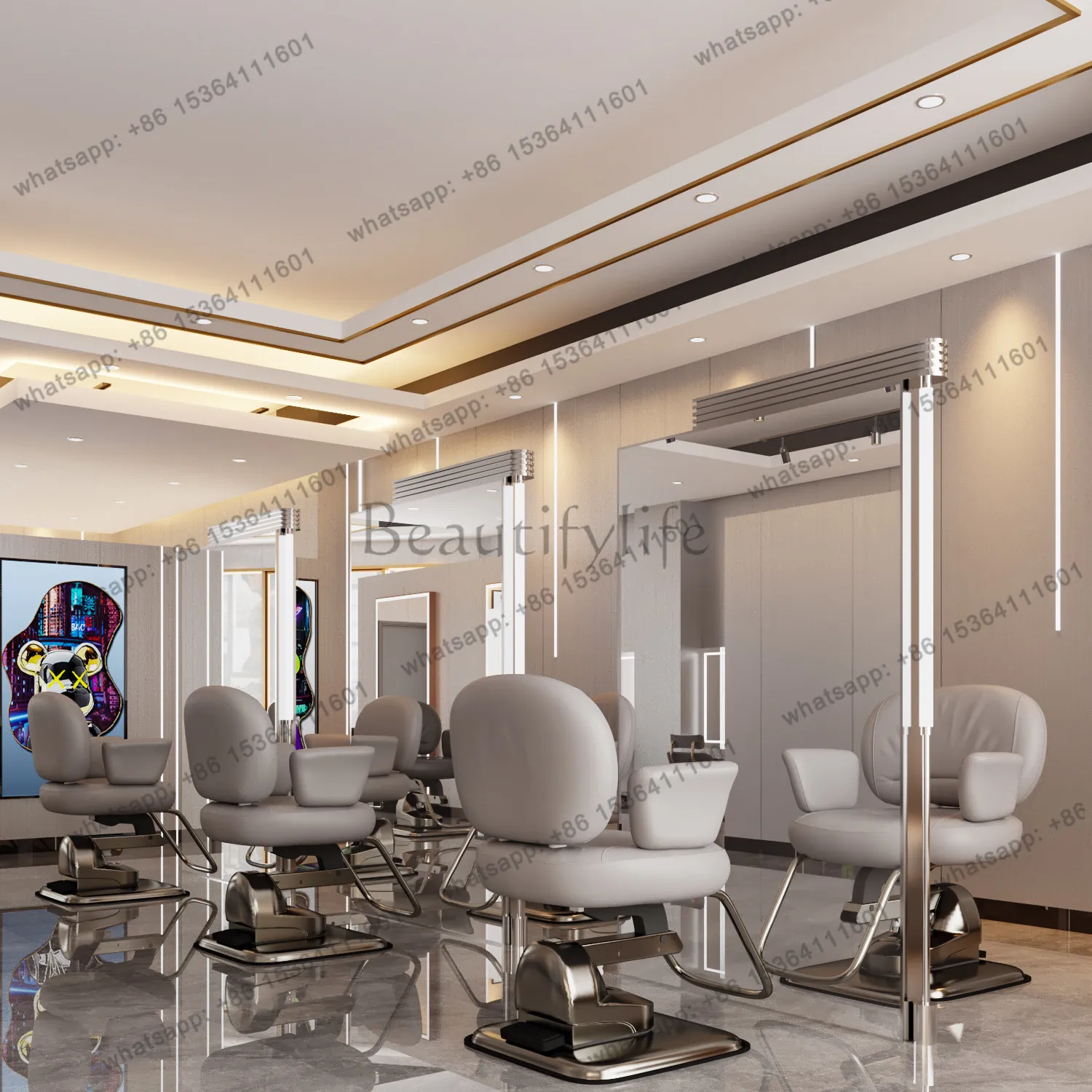 The new barbershop mirror stand hair salon special perming and dyeing area single-sided wall-to-wall floor mirror is high-end