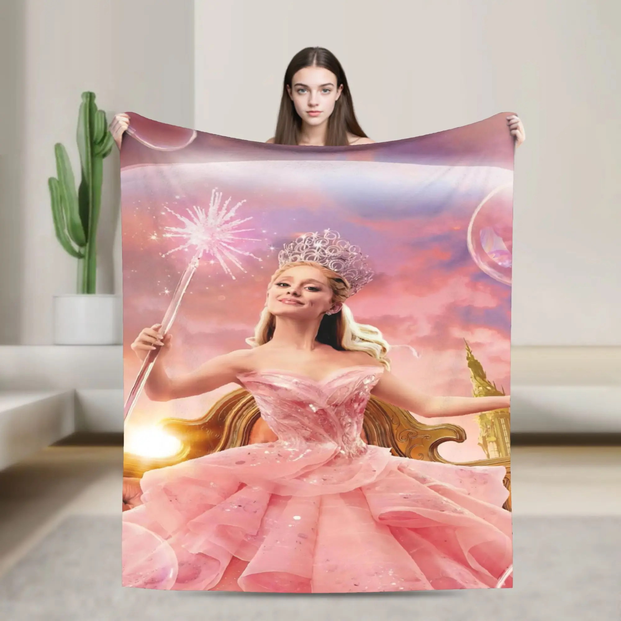 Wicked Movie Blankets Flannel All Season Glinda Multi-function Ultra-Soft Throw Blanket for Sofa Couch Plush Thin Quilt