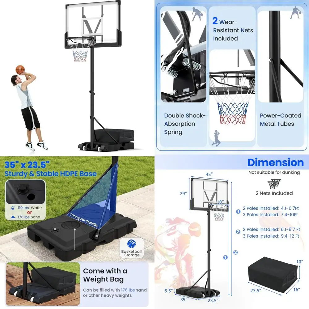 Höhenverstellbares Basketball-Torksystem für den Außenbereich, 4,1–10 FT, bruchsichere 45-Zoll-PC-Rückwand, Rad für verbessertes Gameplay