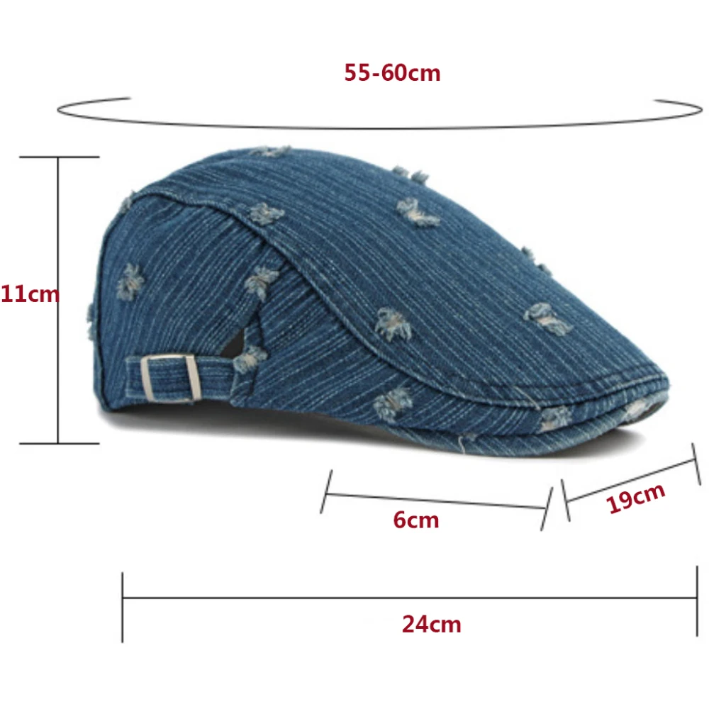 HT5099 Herren- und Damen-Baskenmütze, Retro-Künstlermütze aus Baumwolle, Verstellbare Ivy-Flatcap für Männer und Frauen, Frühling-Herbst Denim-Baskenmütze – Detail 1