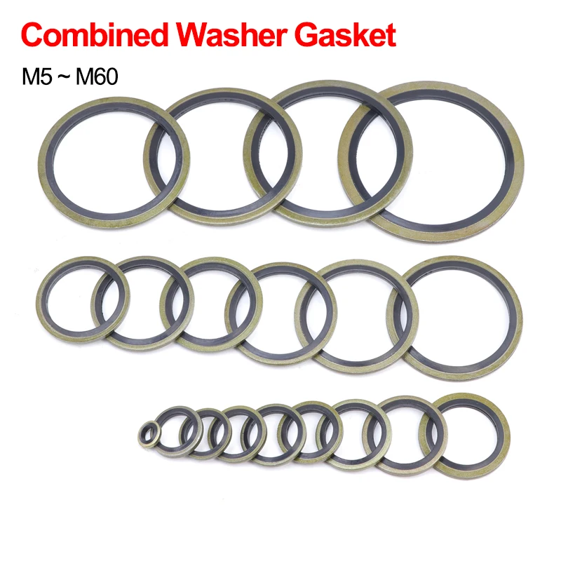 10/50pcs Combined Washer Gasket M5 - M60 Carbon Steel and Rubber Bonded Washer Oil Draain Metal Plug Sealing Ring Accessories