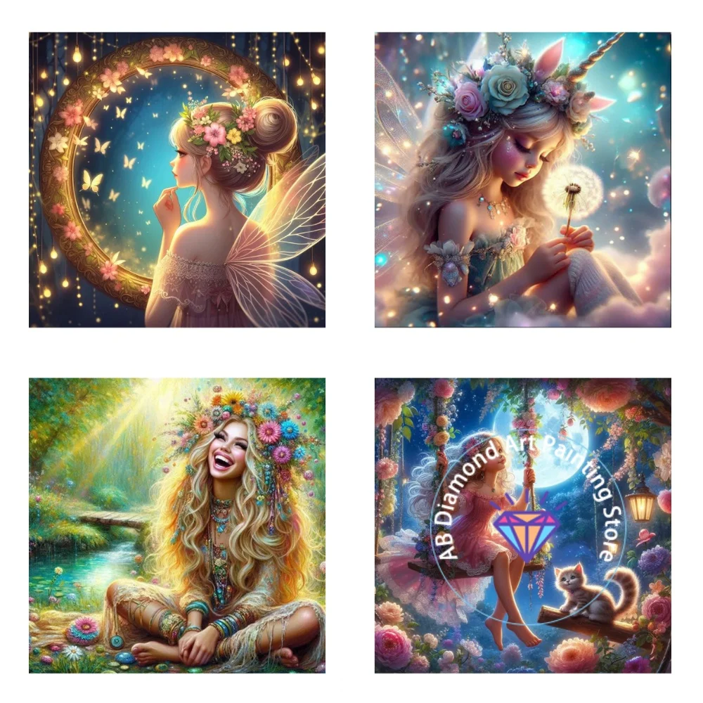 

Cartoon Girl and Animal AB Diamond Painting Kit Square Round Diamond 5D DIY Cat Moon Mosaic Handmade Art Gift Crafts Home Decor