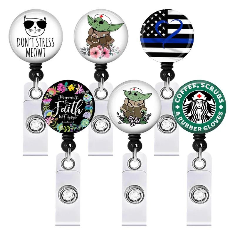 

Retractable Nurse Badge Reel 2022 New Style Easy Pull Buckle Students Doctor ID Card Holder Telescopic Lanyard Creative Keychain