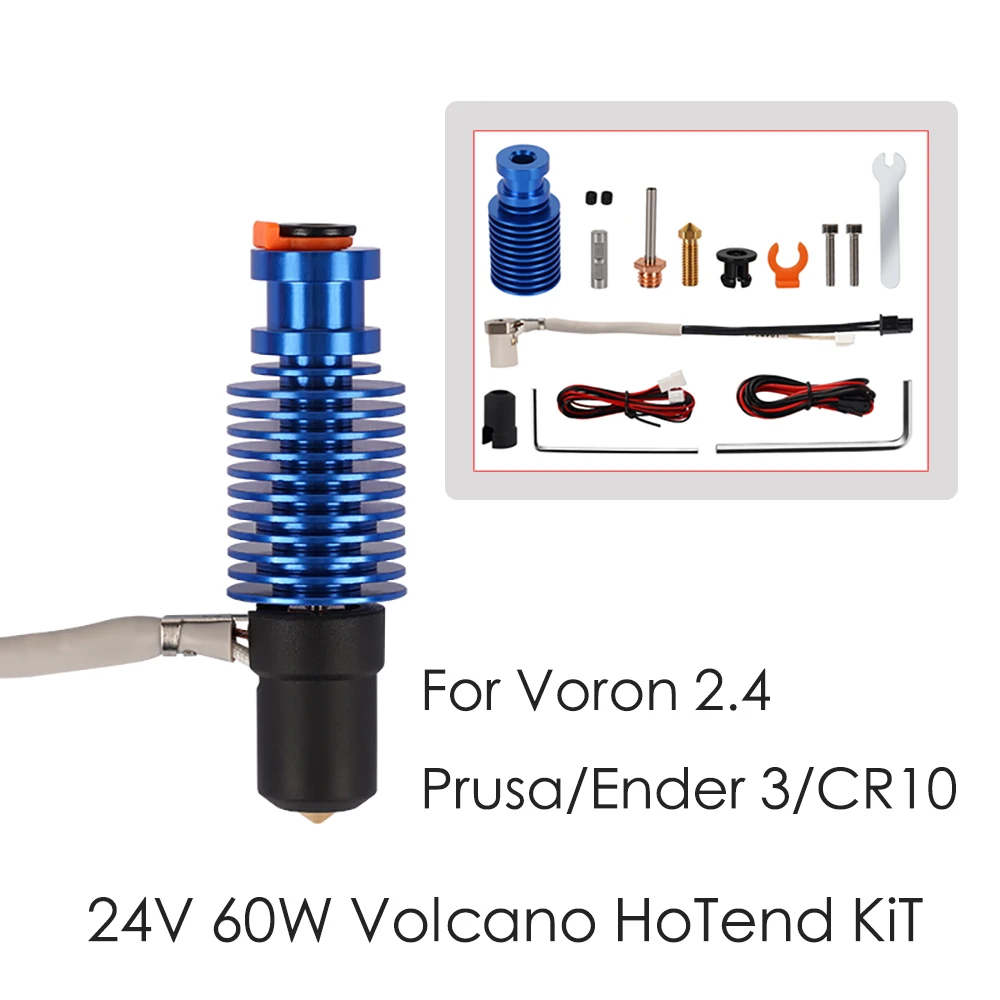 

24 в 60 Вт Volcano Hotend Kit для Voron 2,4 Prusa Ender 3 CR10 MK3S 3D принтер E3D Volcano Горячий Конец керамический нагревательный сердечник печатающая головка