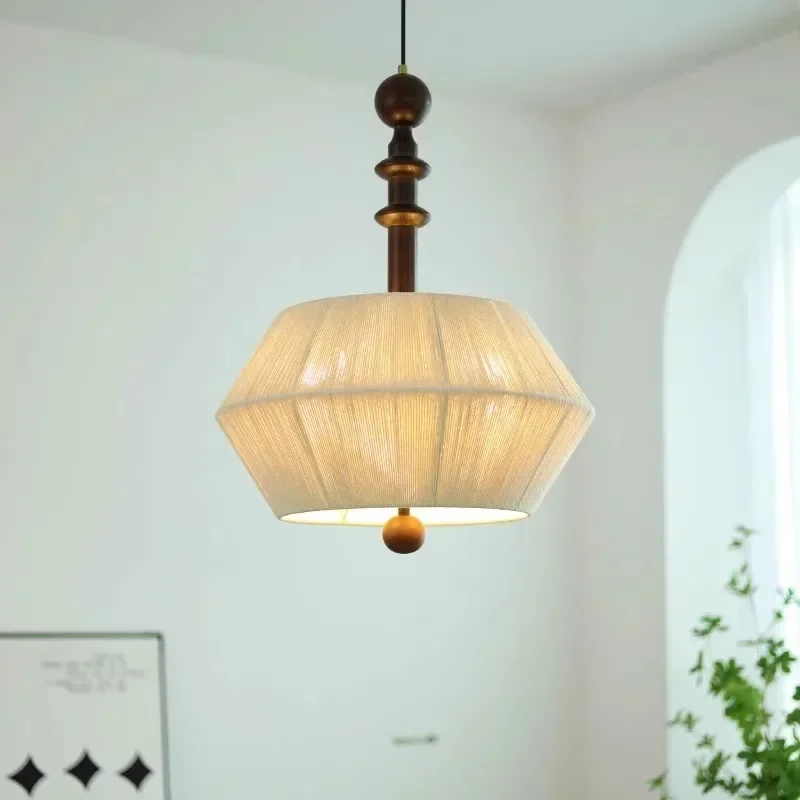 

SANDYHA Vintage Solid Wood Woven Pendant Light LED Lamp Retro Hemp Rope Decorative Lighting Bedroom Living Room Restaurant