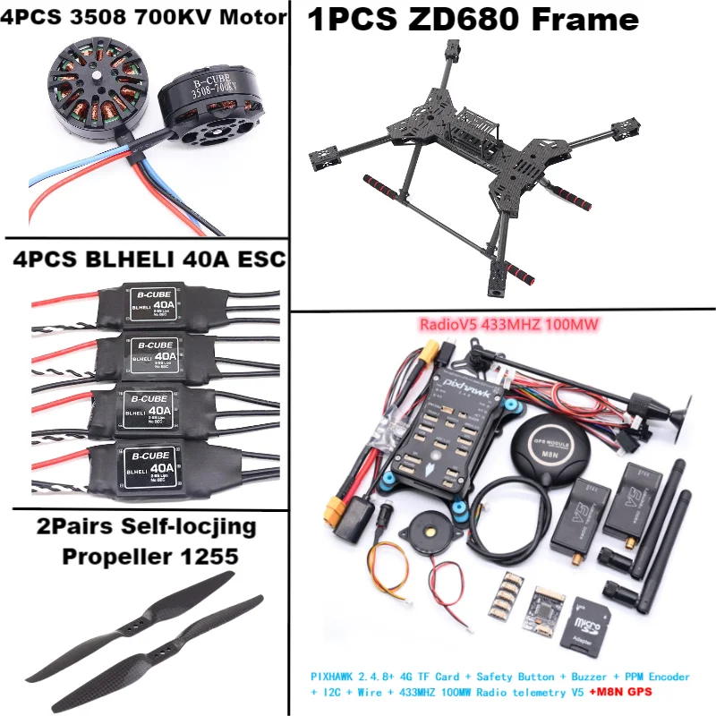 Novo zd680 pixhawk2.4.8 m8n fibra de carbono hexa-rotor braço dobrável hexacopter quadro kit foracopter com trem de pouso inflamável