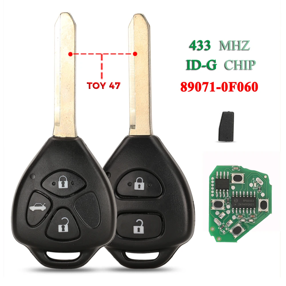 

jingyuqin Replacement FCCID:89071-0F060 Remote Car Key 433MHZ G Chip For Toyota verso TOY47 Blade 2/3 Buttons Fob