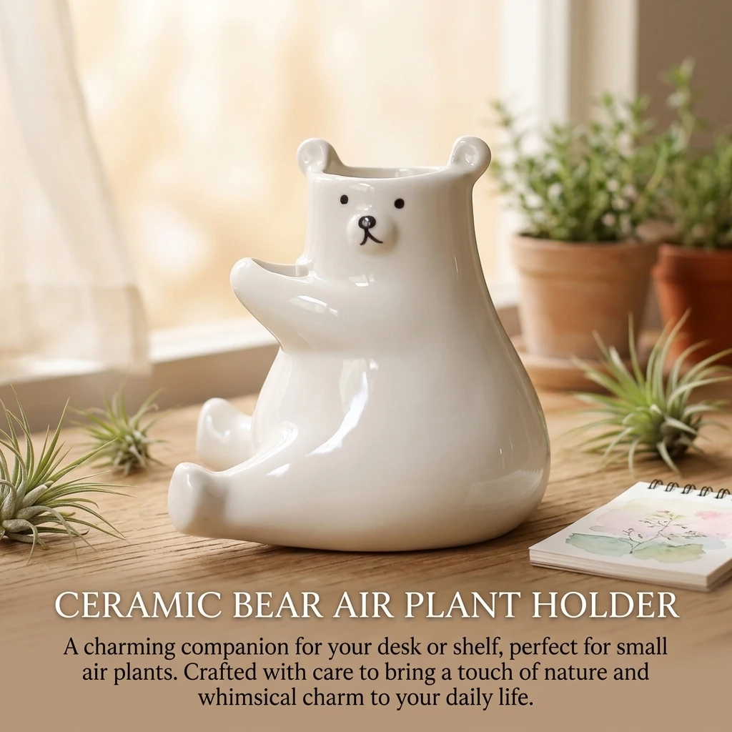 Ceramic Cute Bear Flowerpot Cartoon Hydroponic Plant Vase Succulents Vase for Living Room Desktop Decoration