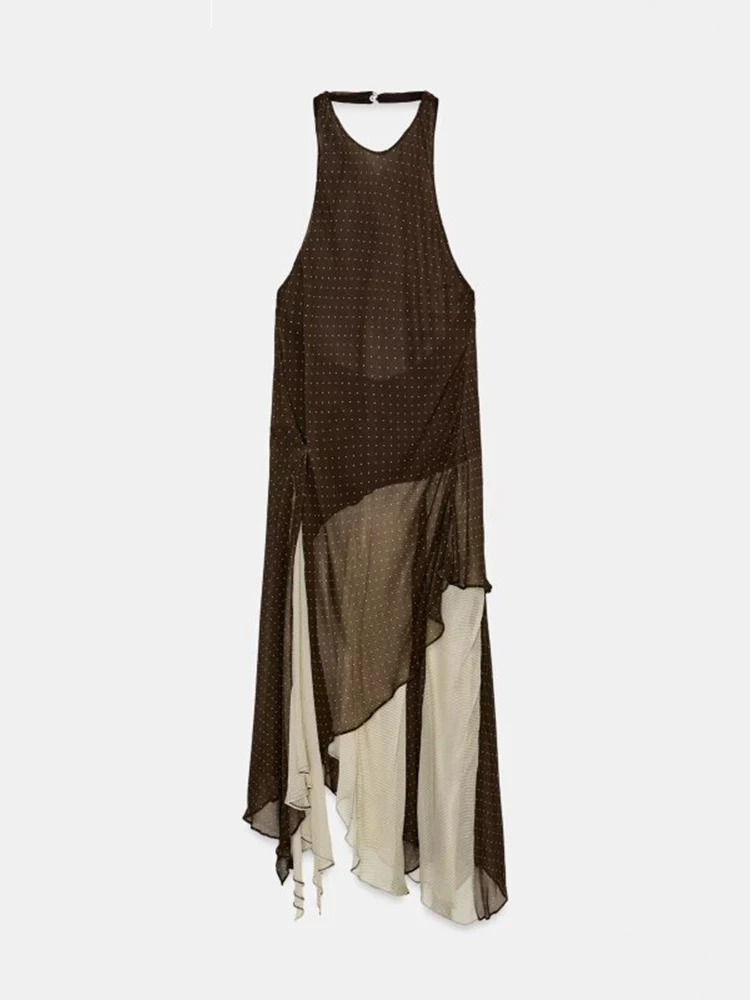 

Женское платье-халтер 2026: летнее, винтажное, в горошек, из шифона, асимметричное, с открытыми плечами, элегантное, для уличного стиля