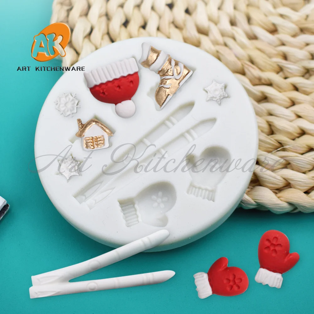 Christmas Skiing Silicone Cake Mold Diy Chocolate Soap Mould Fondant Cake Decorating Tool Kitchen Tools Bakeware