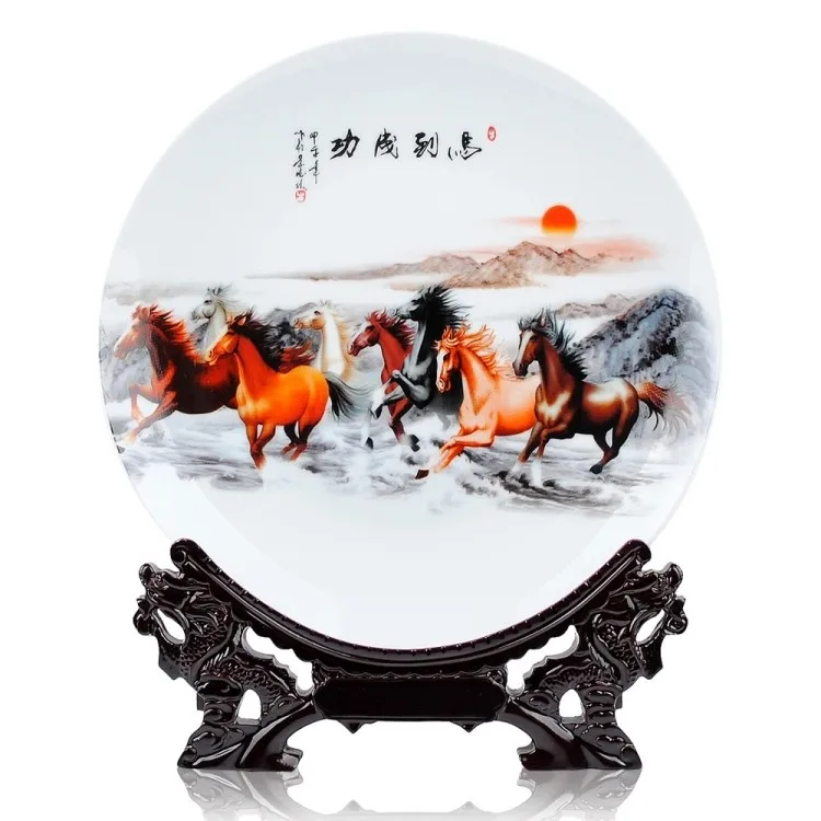 home OFFICE TOP Decor art--handicraft efficacious Mascot success horses porcelain plate ART -BEST business NEW YEAR present