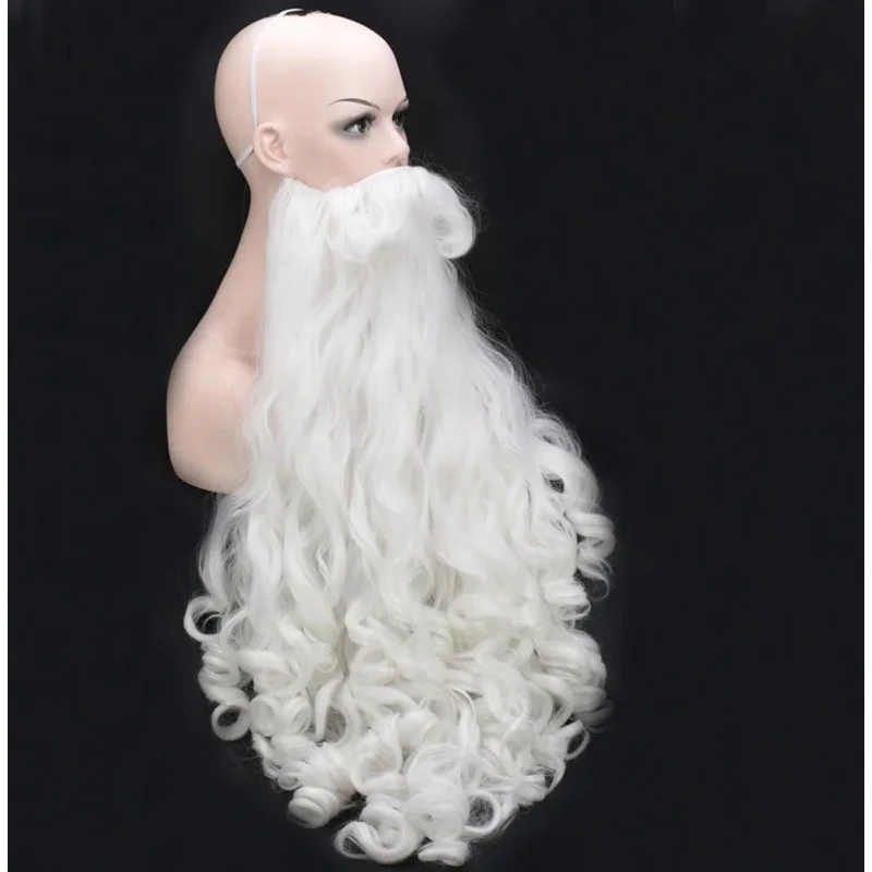 Morematch-Peluca de Papá Noel y barba para hombres, pelo sintético corto, Cosplay, accesorios de postizo blanco, sombrero, regalo de Navidad
