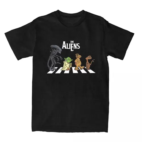 Camiseta The Aliens Alf ET, camiseta clásica de película Alien Abby Road de algodón Vintage de manga corta con cuello redondo, camiseta clásica de talla grande